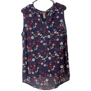 Bit & Bridle Multi Color Size Large V-Neck Sheer Sleeveless Hi-Lo Hem Blouse